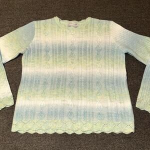 Alfred Dunner Sweater Womens PM Blue Green Ombre Cable Knitted Scalloped Hem